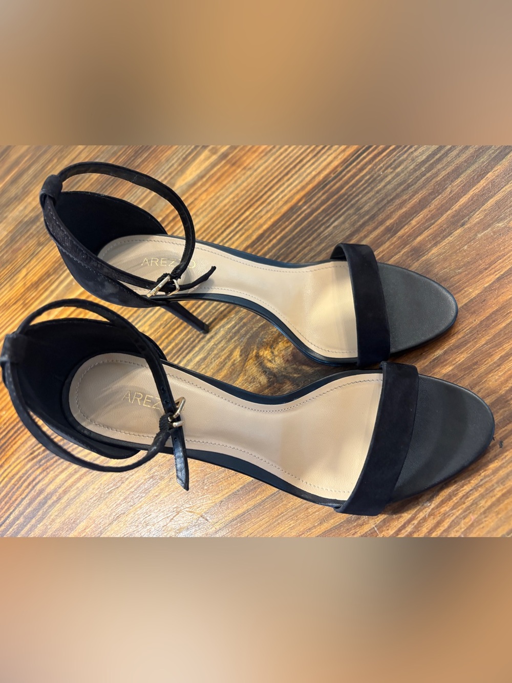 Arezzo Isabelli High Stiletto Sandals Black Nubuck Ankle Strap Heels Women’s 8.5
